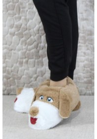 Resim Fort Sevimli Köpek Figürlü Peluş Panduf Hayvanlı Yumuşak Kadın Panduf Kahve Kahverengi 