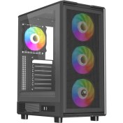 Resim Powerboost A601B 600W 80+ Temperli Camlı 4*12CM Rainbow Fanlı Mesh Mid-T Atx Gaming Siyah Kasa 
