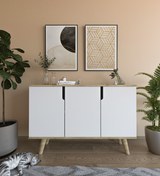 Resim VM VERTEX MOBİLYA Verona 120 Cm Konsol, Kahve Köşesi, Tv Ünitesi, Çok Amaçlı Ahşap Ayaklı Konsol Safir Meşe-beyaz 
