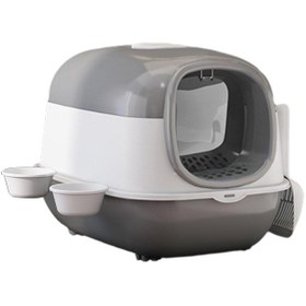 Resim Suntek Kapşonlu Kedi Kumu Kutusu Kaseleri Ile Pet Çöp Kitty 