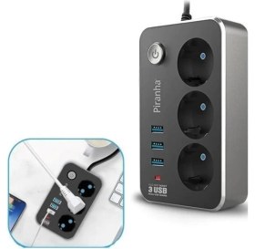 Resim Mazsay BUFFER® Isıya Dayanıklı Termal Akım Korumalı 2 Mt 10A 2500W 3lü Priz ve 3 Usbi 21A Uzatma Kablosu 