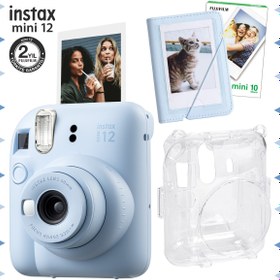 Resim Fujifilm Instax Mini 12 Yeşil Şipşak Fotoğraf Makinesi-10'lu Film-Laporta Albüm ve Deri Kılıf Seti Fujifilm