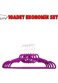 Resim 10 Adet Premium Kadife Pantolon Elbise Askısı Yüksek Kalite Mor Mh01 Mor 