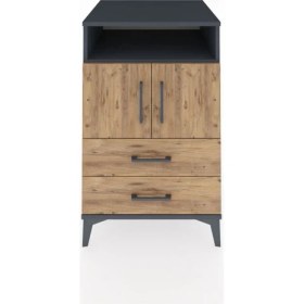 Resim Kronos Komodin 2 Raflı 2 Çekmeceli 2 Kapaklı 60X59X96 Antrasit-Çam 