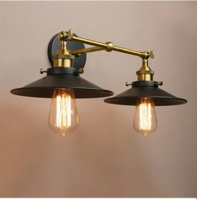 Resim Riolight Vintage,retro,rustik Mafsallı Matt Altın Kaplama 2xe27 Siyah Metal Aplik Şapka Çap:23cm Siyah 