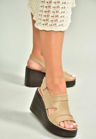Resim Fox Shoes U555960303 Bej Hakiki Deri Dolgu Topuklu Kadın Ayakkabı 