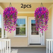Resim 2 adet UV Dirençli Yapay Sabah Güneşi ve Okaliptüs Asılı Çiçekler - Veranda, Patio, Ev, Dış Mekan, Bahçe, Düğün ve Parti Dekorasyonu için Canlı Çiçek Dekoru, Yapay Dış Mekan Çiçekleri 