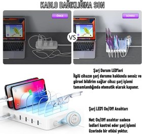 Resim SooPii CS60 (PD) 3.0 60W/12A 6 Port Çoklu Şarj Cihazı Şarj İstasyonu 