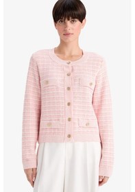 Resim Defacto Regular Fit Bisiklet Yaka Kareli Triko Hırka G0806ax25wnpn478 Pembe-pn478 