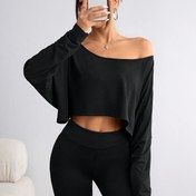 Resim Şık Omuz Açık Yarasa Kollu Tişört - Günlük Düz Renk, Esnek Polyester Karışımı, Makinede Yıkanabilir - Kadın Modası, Günlük, Düz Renk, Yarasa Kanadı Kesimi, Tişört 