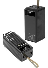 Resim 80.000 Mah Powerbank 4 Usb Micro Type-c Lıghtnıng Girişli El Fenerli Taşınabilir Şarj Aleti Siyah 