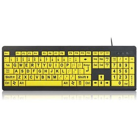Resim Kablolu Usb Büyük Baskı Bilgisayar Klavyesi Düşük Görme Engelli Kullanıcılar İçin Yüksek Kontrast 10 
