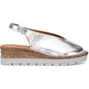 Resim Elit Zeyn8094 Kadın Hakiki Deri Ortopedik Dolgu Topuk Sandalet Gümüş Gümüş 