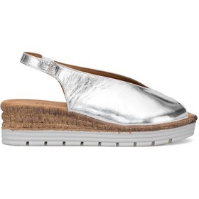 Resim Elit Zeyn8094 Kadın Hakiki Deri Ortopedik Dolgu Topuk Sandalet Gümüş Gümüş 