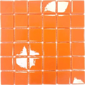 Resim Tüm Yüzeylere Uygulanabilir 5X5CM. Bal Kabağı Turuncusu, 31,5X31,5CM. Fileli Cam Mozaik. 