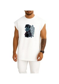 Resim Bahriyeli Collection Oversize Engine Droop Göğüs Baskılı Atlet Beyaz 