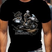 Resim Erkekler için 3D Motosiklet Grafikli Tişört - Macera Baskılı, Siyah Retro Sokak Giyimi, Bisikletçiler ve Günlük Kıyafetler İçin Rahat Yazlık Tişört 