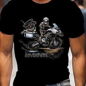 Resim Erkekler için 3D Motosiklet Grafikli Tişört - Macera Baskılı, Siyah Retro Sokak Giyimi, Bisikletçiler ve Günlük Kıyafetler İçin Rahat Yazlık Tişört 