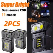 Resim 2 adet Ultra Parlak Mini LED Çift Işık Kaynağı El Feneri - Şarj Edilebilir Taşınabilir COB Çalışma Lambası Metal Klipsi ve Manyetik ile, 11 Modlu El Feneri, Açık Hava Kamp Çalışma Bakımı Acil Durumlar için Uygun 