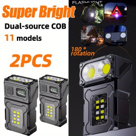 Resim 2 adet Ultra Parlak Mini LED Çift Işık Kaynağı El Feneri - Şarj Edilebilir Taşınabilir COB Çalışma Lambası Metal Klipsi ve Manyetik ile, 11 Modlu El Feneri, Açık Hava Kamp Çalışma Bakımı Acil Durumlar için Uygun 