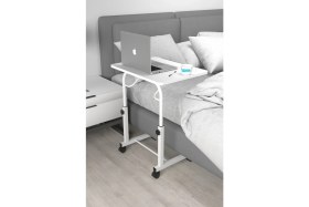 Resim Depolife Eğim Yükseklik Ayarlı Laptop Sehpası Kahvaltı Ders Çalışma Bilgisayar Masası Metal Ayak Tekerlekli 