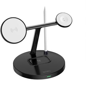 Resim Wiwu Wi-W032 4 in 1 Magnetik Hızlı Şarj Özellikli Kablosuz Şarj Standı 15W - Siyah 