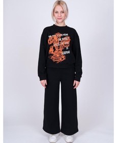 Resim Kız Çocuk Neon Tavşan Baskılı Tasarım Teenage Sweatshirt-13402-siyah Siyah 