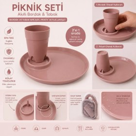 Resim Hanımevi Piknik Seti Çantalı - 6 Kişilik Tabak Bardak Çatal Kaşık Seti | Süzgeç Kapaklı Taşınabilir Kamp Seti 