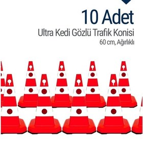 Resim 10 Adet Ultra Kedi Gözlü Trafik Konisi Ağırlıklı 60Cm Trafik Duba 