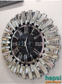 Resim Güneş Silver Jet Black Gümüş Siyah 85 Cm Dekor Aynalı Duvar Saati 