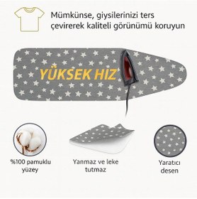 Resim Ütü Masası Kılıfı Keçeli Gri Yıldızlı Desen Battal Boy Xxl Pamuklu Yanmaz Üretim Gri - Beyaz 