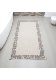 Resim Kaymaz Taban Dikdörtgen Banyo Paspası Yüksek Emici Pamuk Dokuma Banyo Halısı Açık Bej 