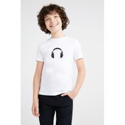 Resim Kulaklık Baskılı Unisex Çocuk Beyaz Tshirt 