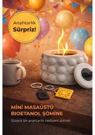 Resim Krem Masaüstü Bioetanol Şömine Beton Gövdeli Söndürücü Kapaklı 