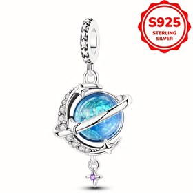 Resim 1 adet S925 Gümüş Gökyüzü Gezegeni Kolye Bayan Moda Takı DIY Kolye Günlük Giyim Parti Hediyesi için Uygun 3,4 mm / 0,13 inç Yılan Bileklik ve tüm kolyeler 