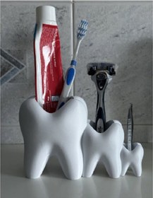 Resim Dişler Diş Fırçası Diş Macunu Tutucu Beyaz 