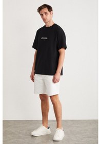 Resim Grimelange RICO Erkek %100 Pamuklu Önü Ve Arkası Baskılı Bisiklet Yaka Kısa Kollu Oversize Siyah T-Shirt 