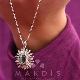 Resim 1.00 Karat Zümrüt Pırlanta Kolye - HRD Sertifikalı 