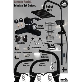 Resim Lavabo, Mutfak, Banyo Bataryası Siyah Eviye Musluk Armatür Robot Duş Seti Batarya Duş Seti L Ragnar 