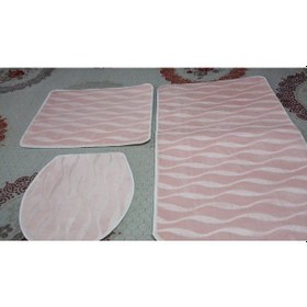 Resim Mink Halı 3'Lü Kaymaz Taban Pembe Klozet Takımı Hm003 Pudra 
