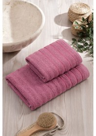Resim 2'li Dalga Mürdüm Banyo Havlu Seti Mürdüm 