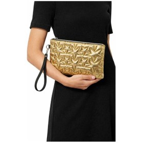 Resim Adelina Bags Yıldız Nakış İşlemeli Portföy El Çantası Bilek Askılı Saten Astarlı Clutch Çanta Altın 