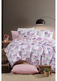 Resim Lastikli Çarşaflı Tek Kişilik Nevresim Takımı Roseto-gül Kurusu Gül Kurusu-mavi 