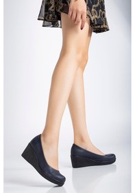 Resim Dilimler Ayakkabı Kadın Dolgu Topuklu Ayakkabı Lacivert Yüzüdüz Cilt-3169 Lacivert 