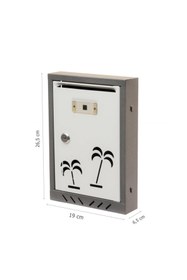 Resim EYM Beyaz-Gri Palmiye Desenli Metal Posta Kutusu 