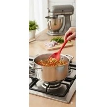 Resim Silikon Kaşık + Silikon Mama Kaşığı 2’li Set - Dayanıklı, Çizmez, Tek Parça Tasarım (Kırmızı) 