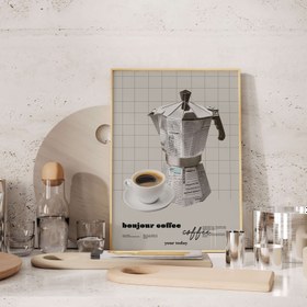 Resim Bonjour Coffee İllüstrasyon Posteri / Moka Pot - 35x50 