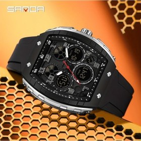 Resim Gaojunshop01 Erkekler İçin Sanda Spor Dijital Saat Su Geçirmez Kronometre Çift Ekran Siyah Gümüş Diğer 