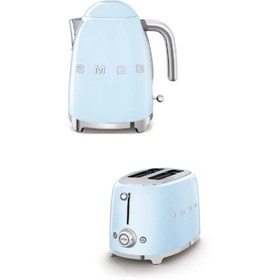 Resim Smeg Pastel Mavi Kettle Ve 2x1 Ekmek Kızartma Makinesi Seti 