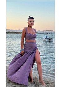 Resim Mürdüm Etekli Crop Müslin Takım Mürdüm 